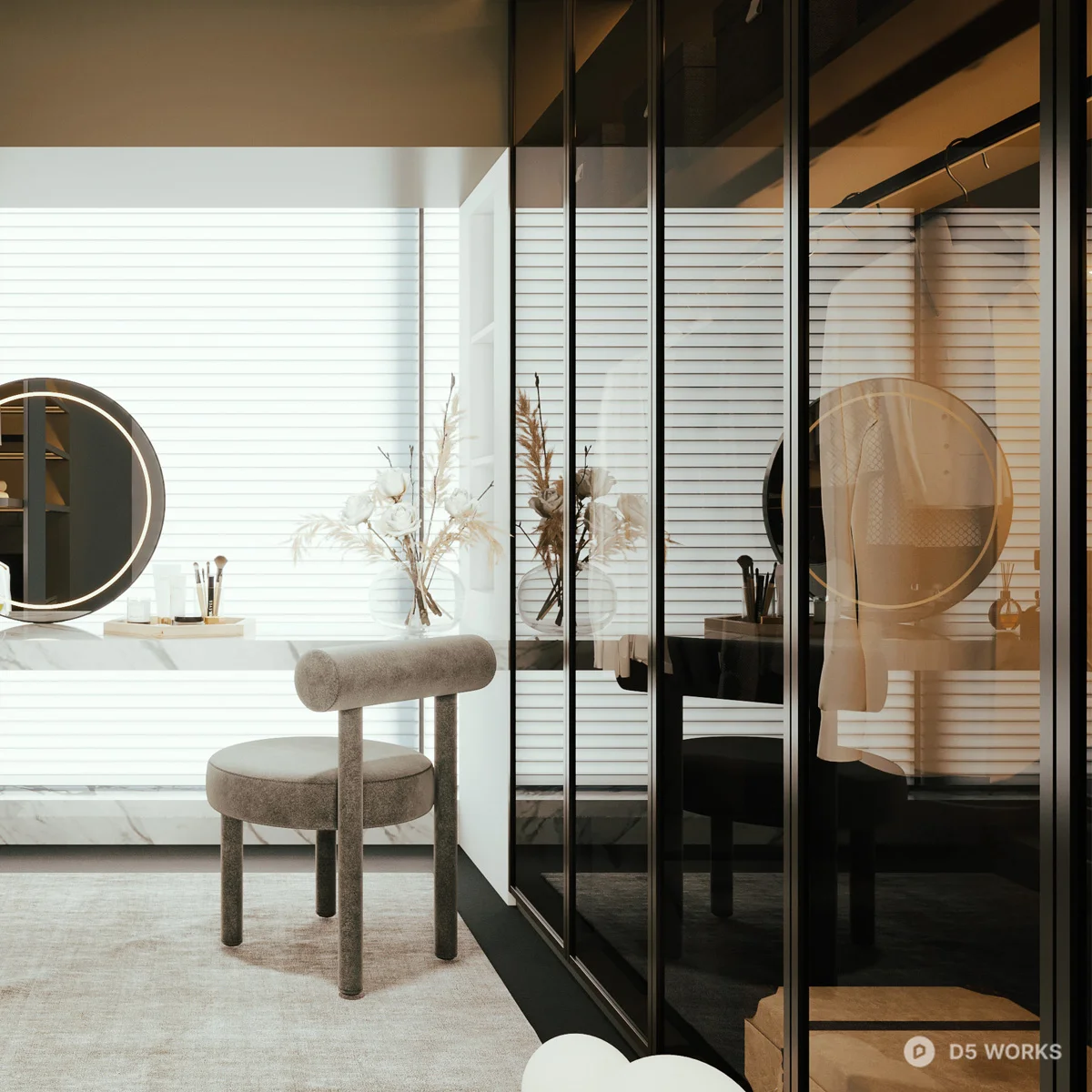 Modern Minimalist Walk In Closet With Mirror And Storage 3d model thumbnail 3