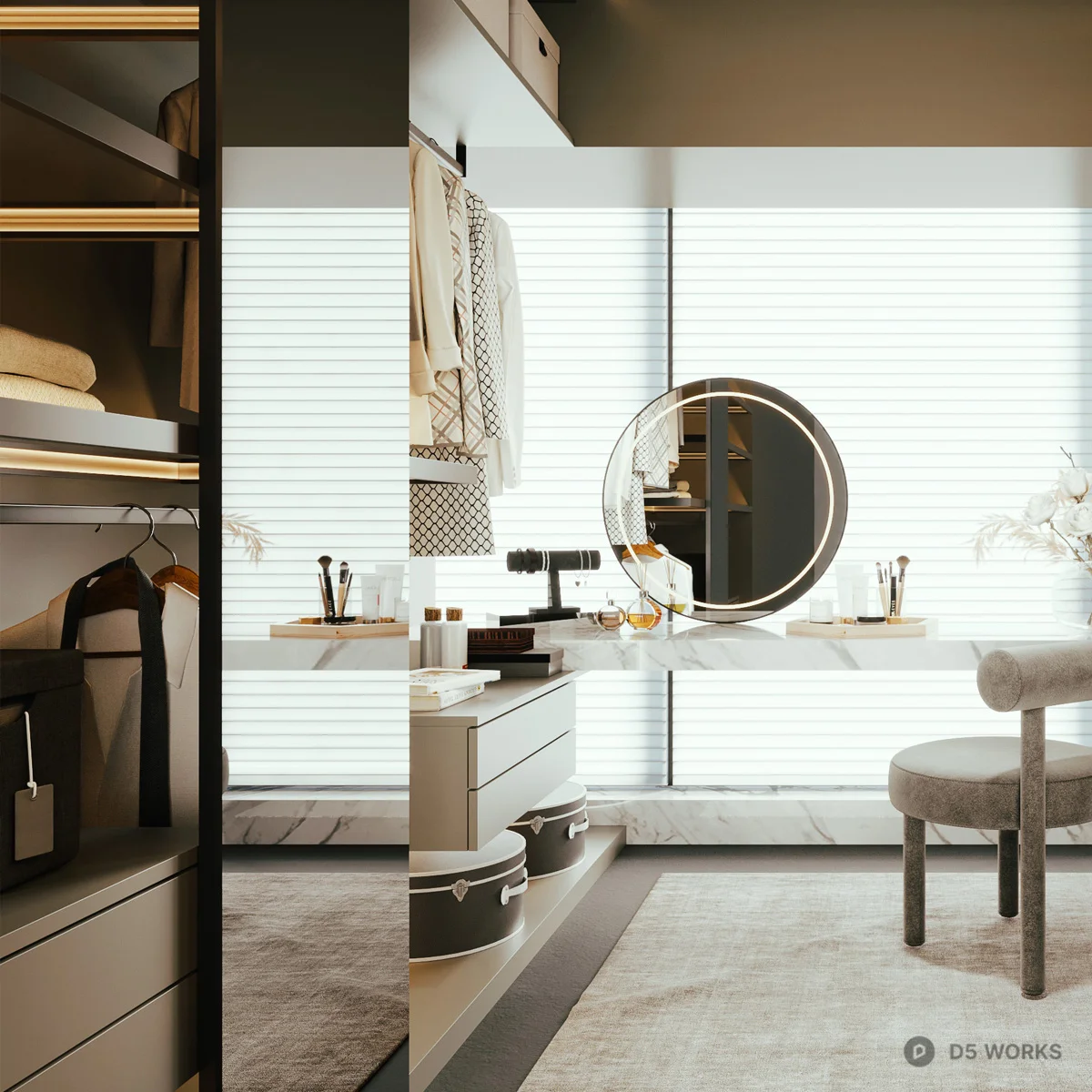 Modern Minimalist Walk In Closet With Mirror And Storage 3d model thumbnail 2
