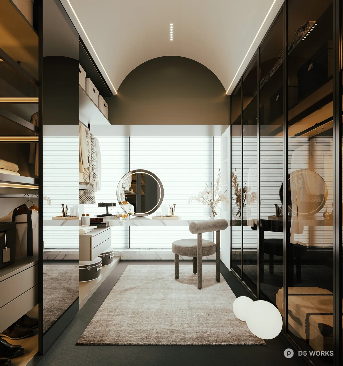 Modern Minimalist Walk In Closet With Mirror And Storage 3d model - Image 1