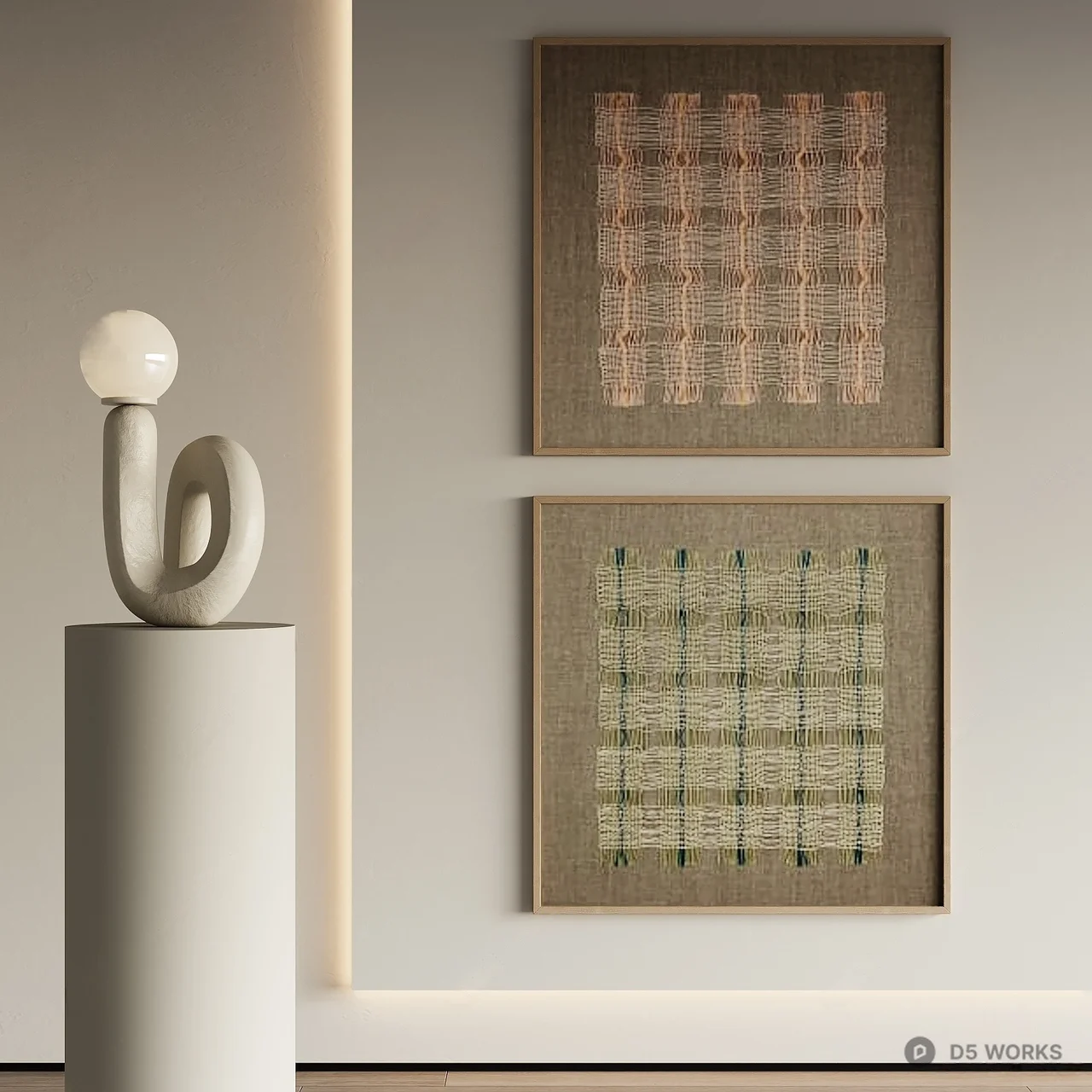 Minimalist Textured Wall Art Pair 3d model - Image 1