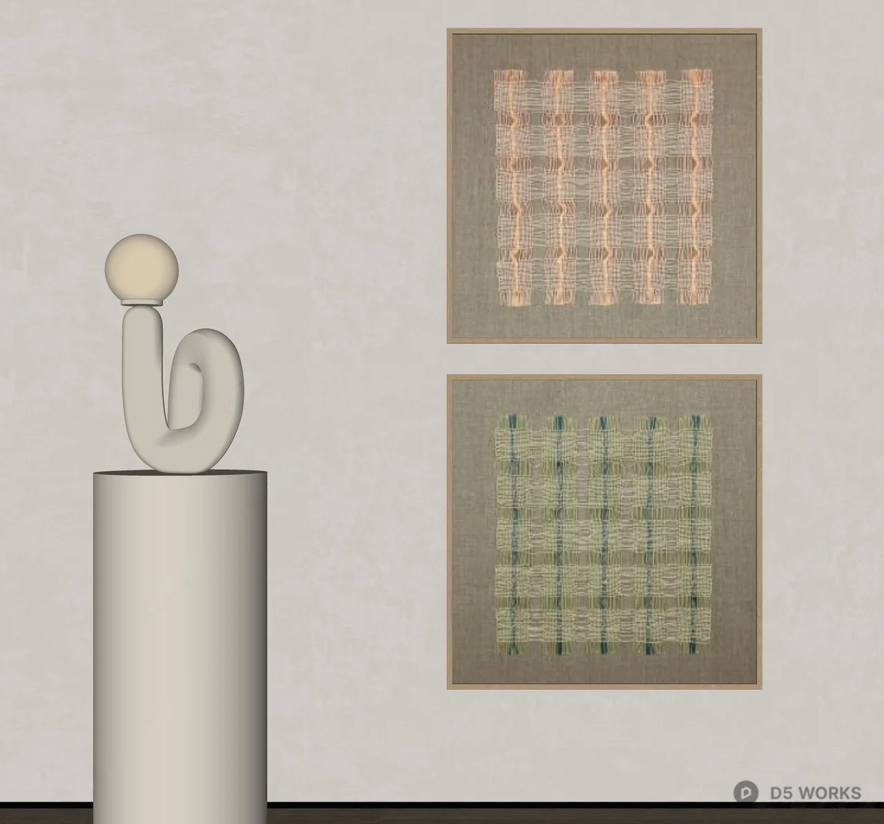 Minimalist Textured Wall Art Pair 3d model thumbnail 2