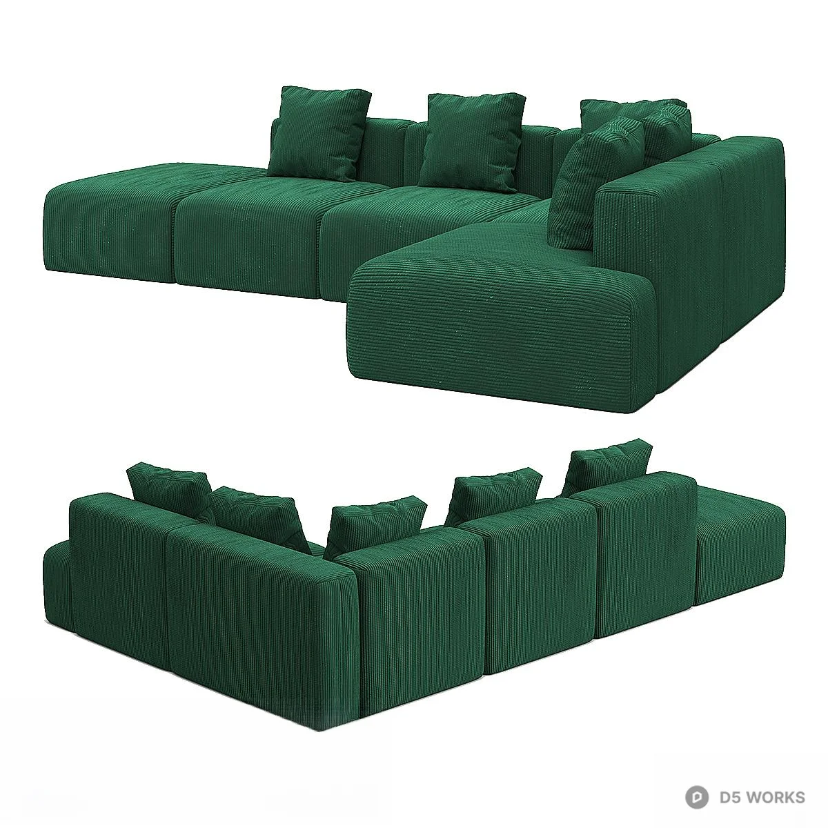 Modular Deep Green Sectional Sofa 3d model thumbnail 2