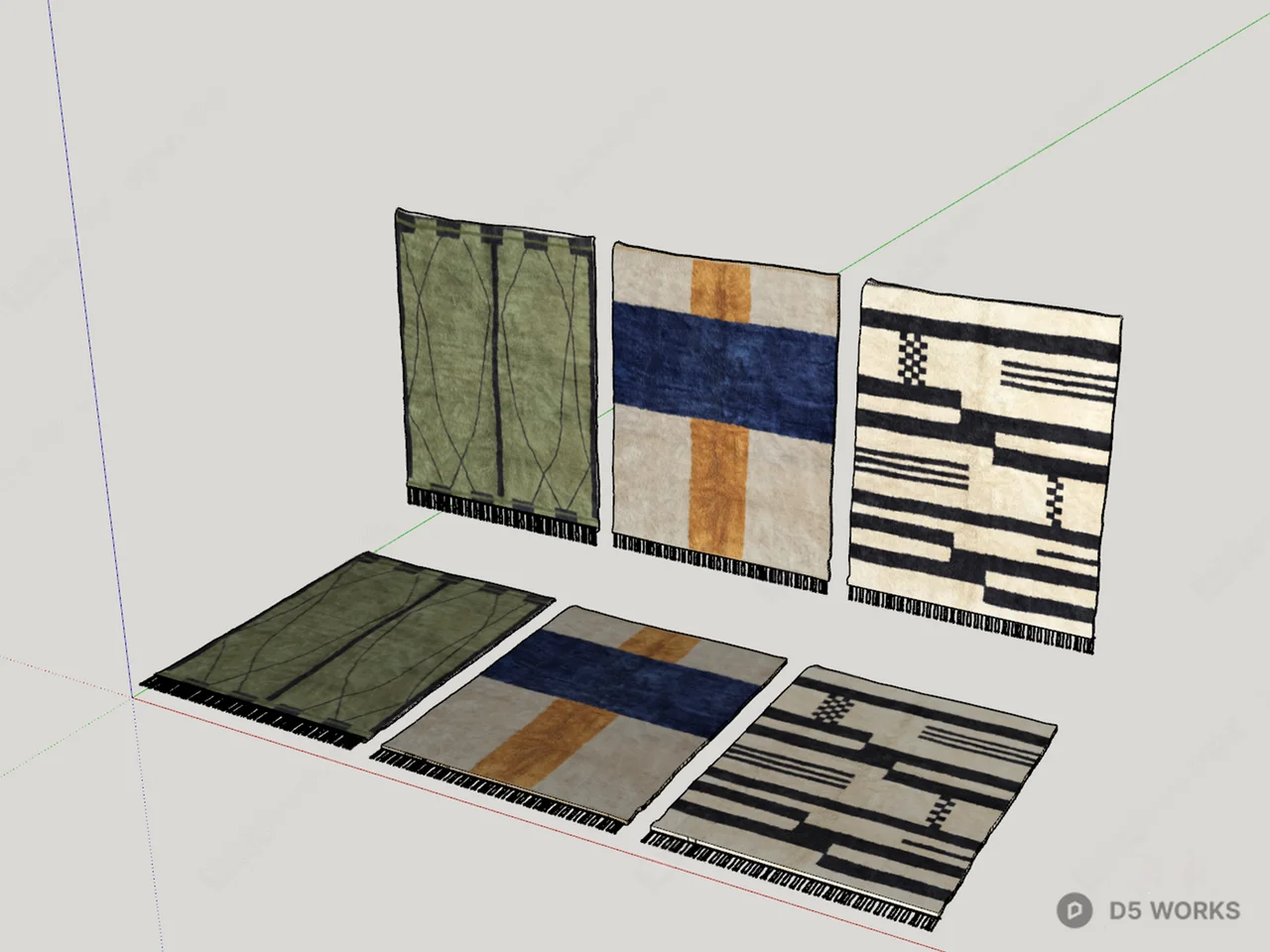 Geometric Patterned Wool Rugs Set 3d model thumbnail 2