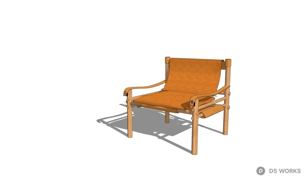 Leather Strap Armchair With Wooden Frame 3d model thumbnail 2