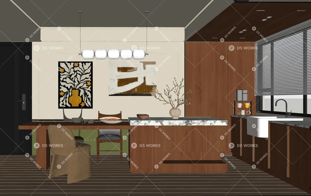 Mid-Century Modern Dining Room (Home) 3d model thumbnail 2
