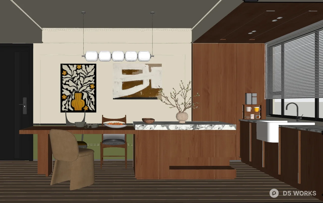 Mid Century Modern Dining Space with Wooden Accents 3d model thumbnail 2