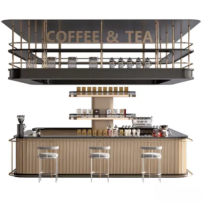 Modern Bar Counter With Stools 3d model