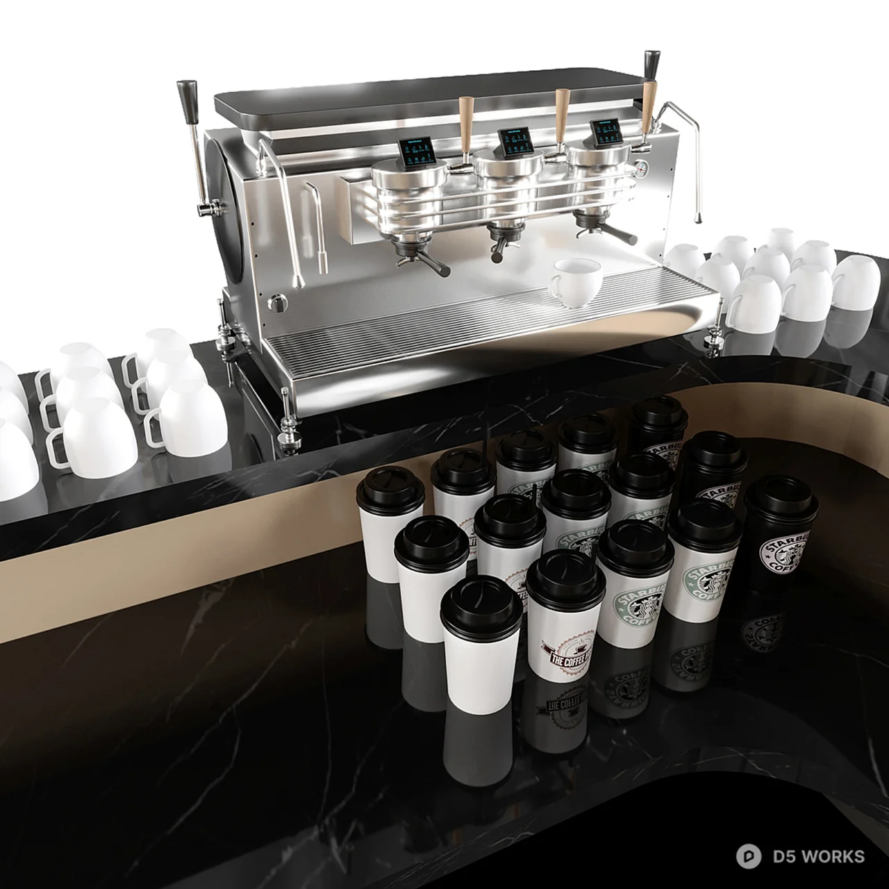 Modern Bar Counter With Stools 3d model thumbnail 6