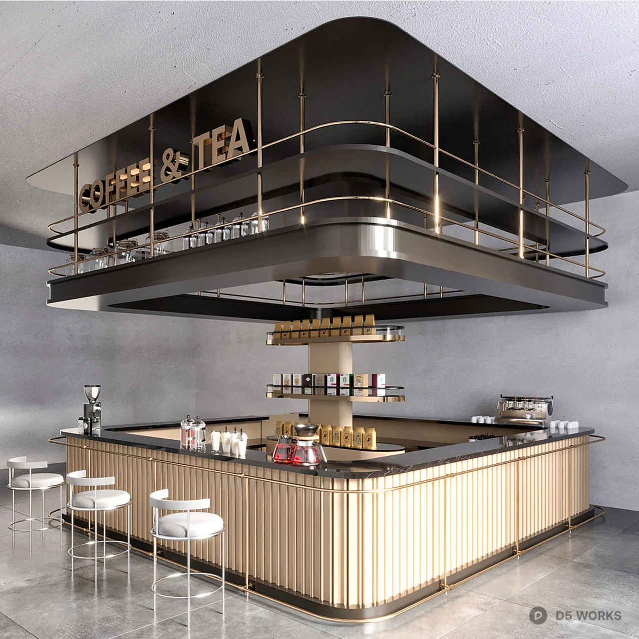 Modern Bar Counter With Stools 3d model thumbnail 5