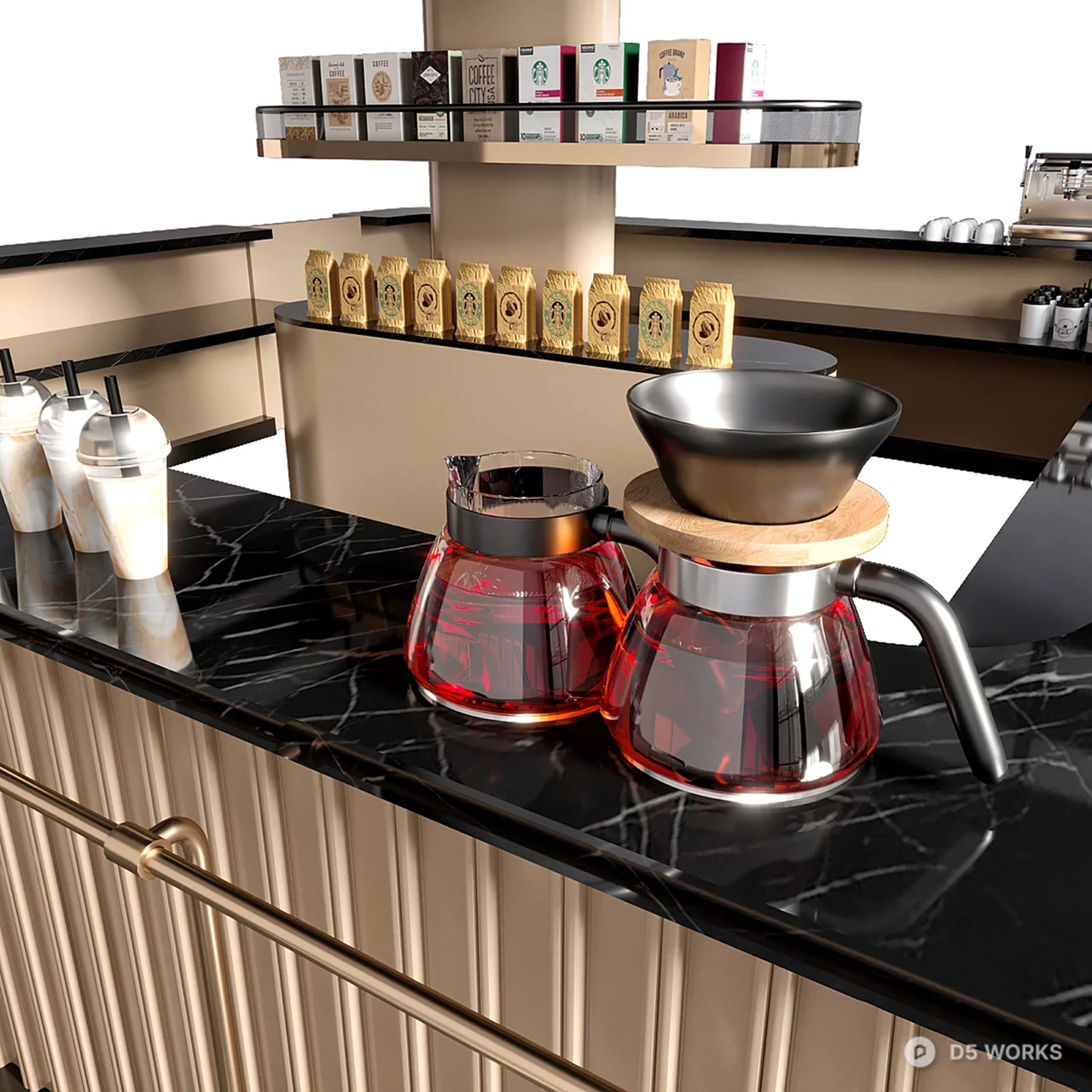 Modern Bar Counter With Stools 3d model thumbnail 4