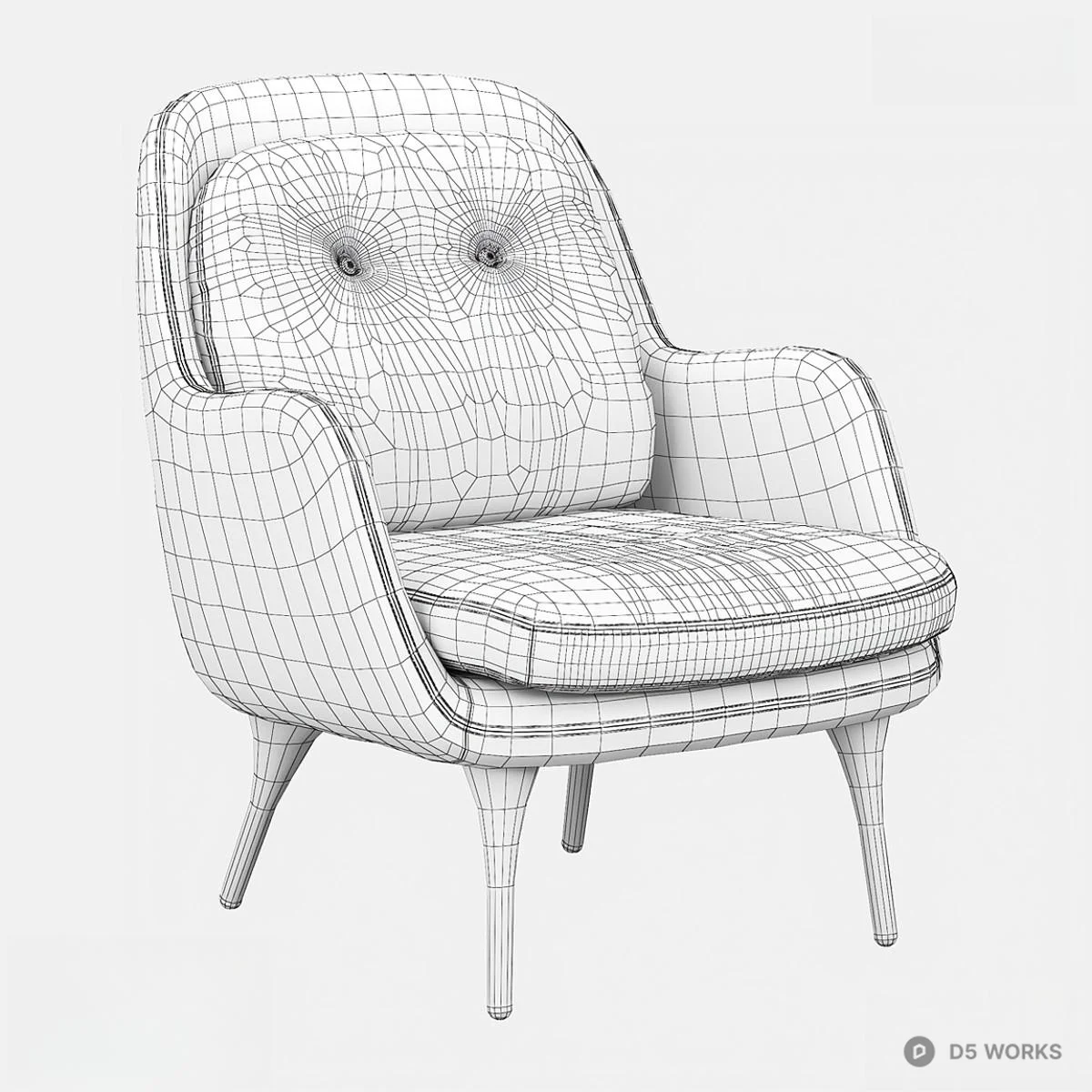 Olive Green Upholstered Lounge Chair With Tapered Metal Legs 3d model thumbnail 2