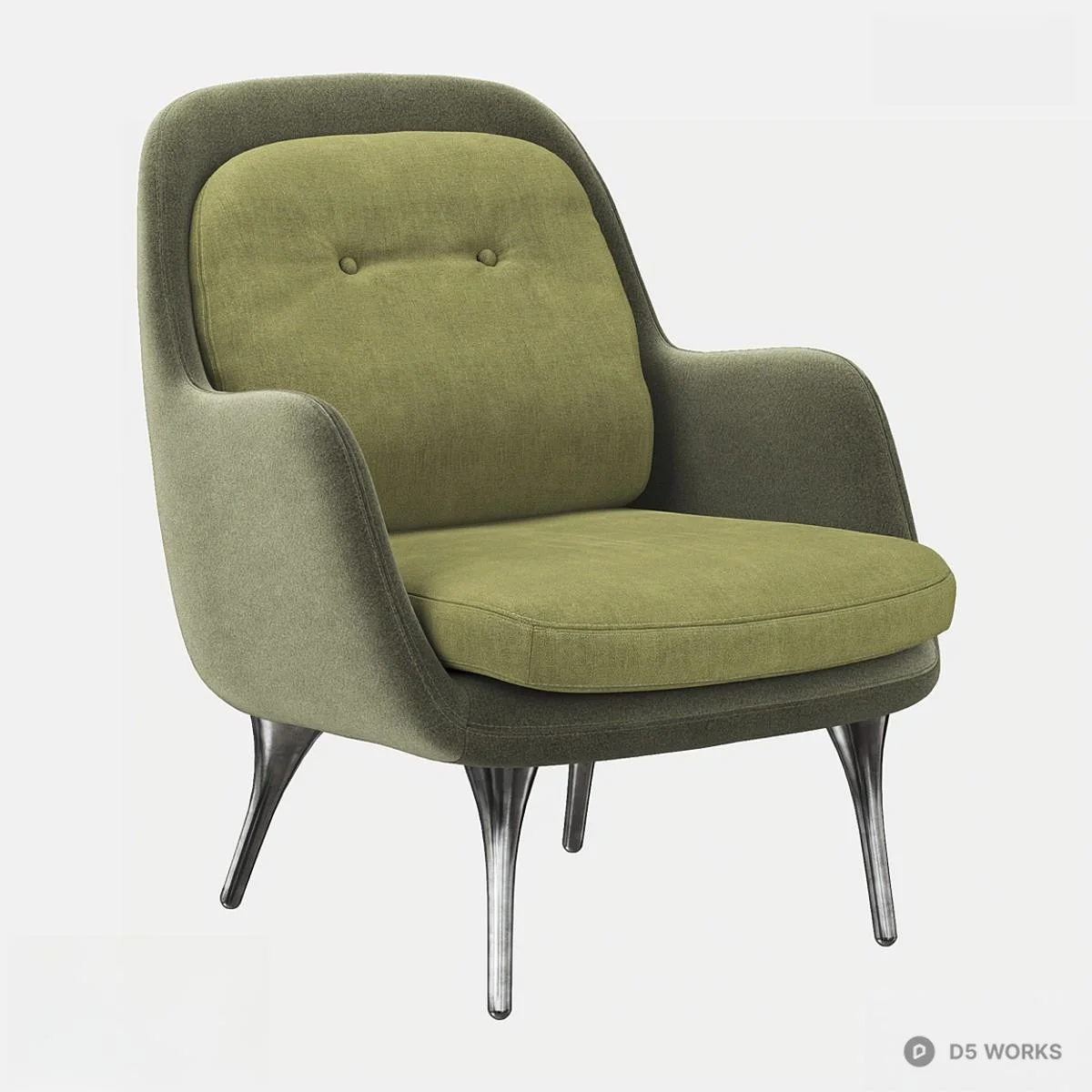 Olive Green Upholstered Lounge Chair With Tapered Metal Legs 3d model - Image 1