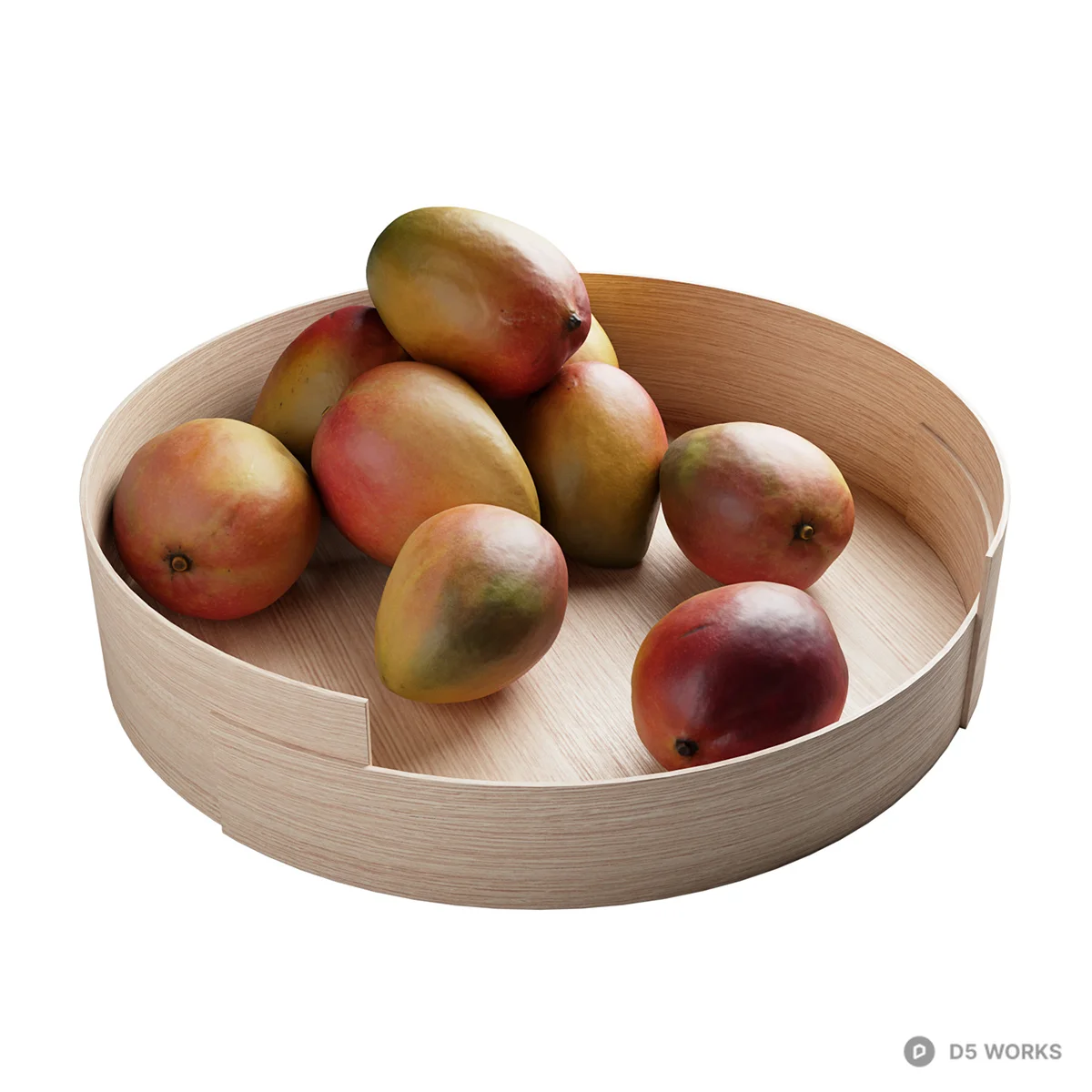 Wooden Fruit Bowl With Mangoes 3d model - Image 1