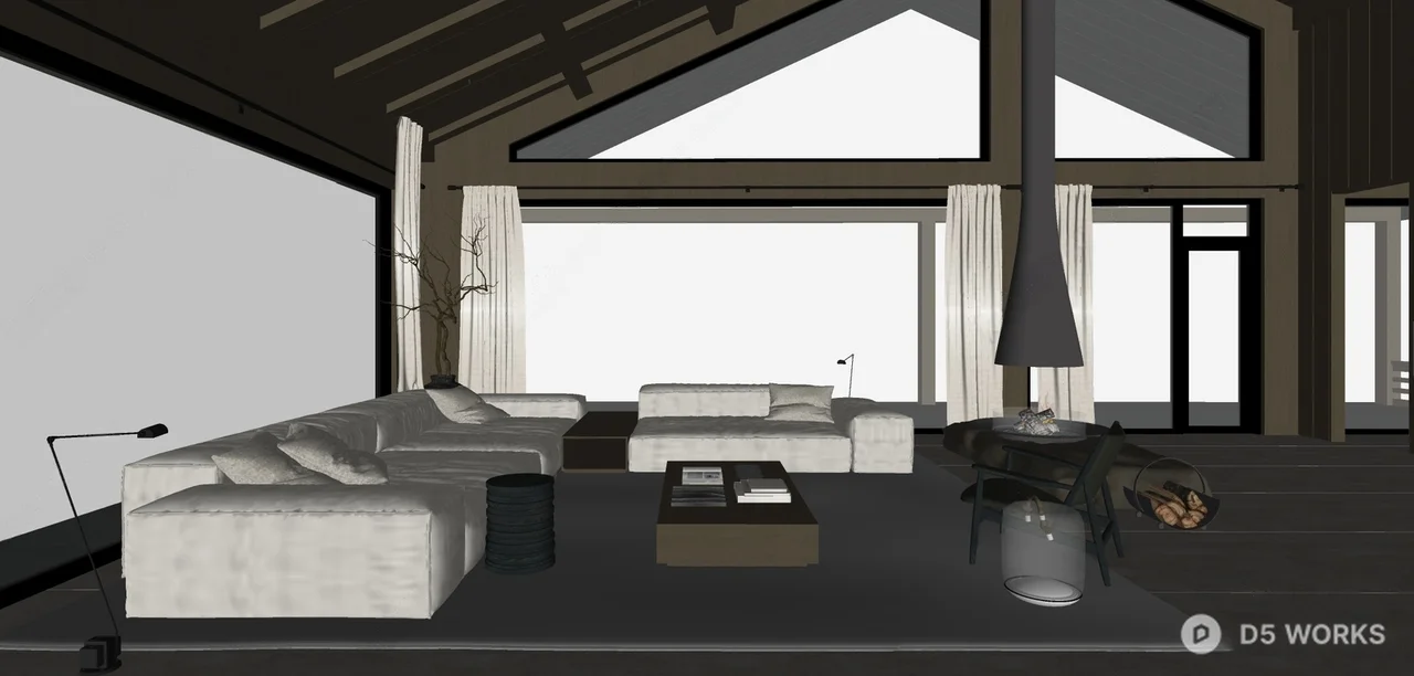 Minimalist Villa Living Room with Sloped Ceiling 3d model thumbnail 2
