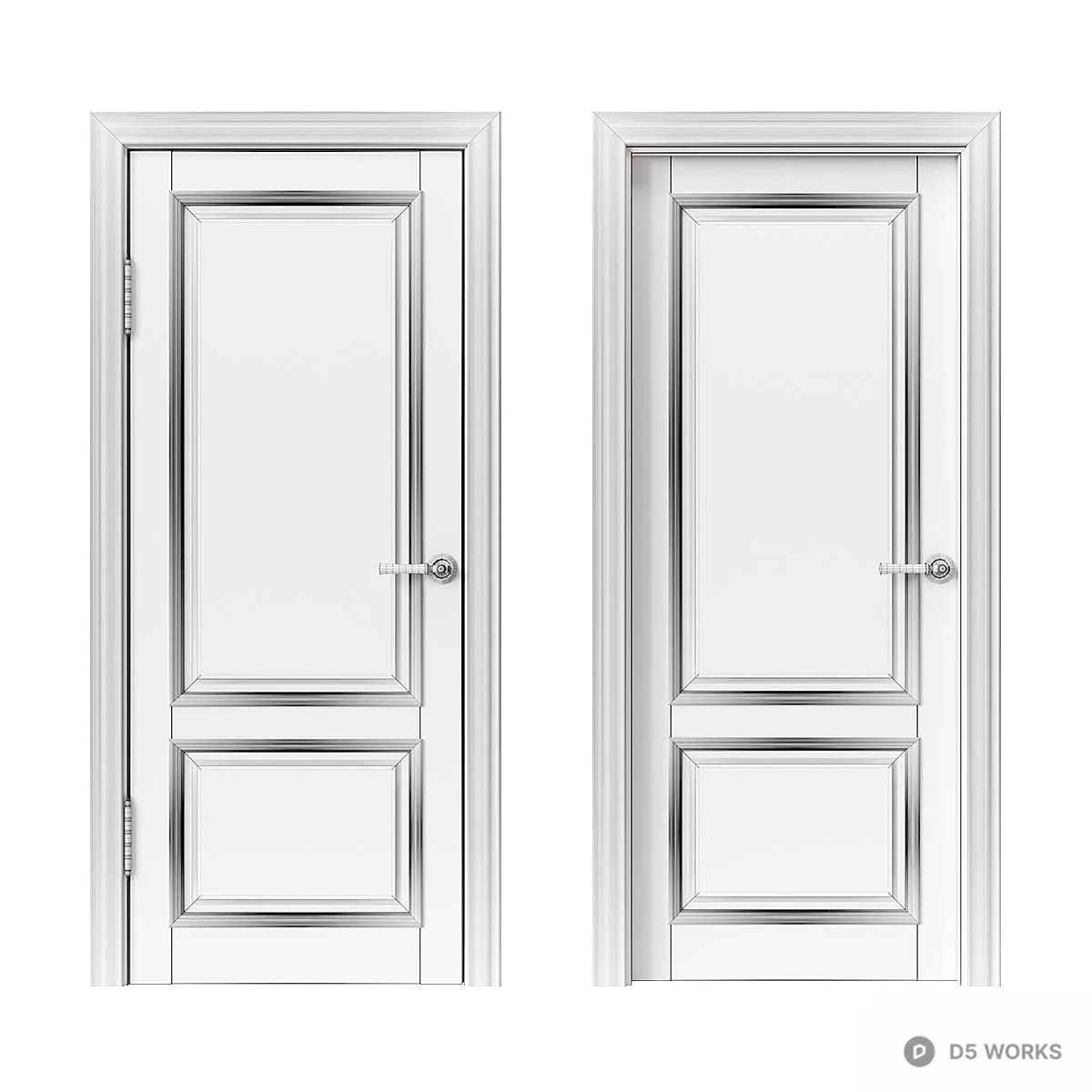White Panel Door With Gold Handle 3d model thumbnail 2