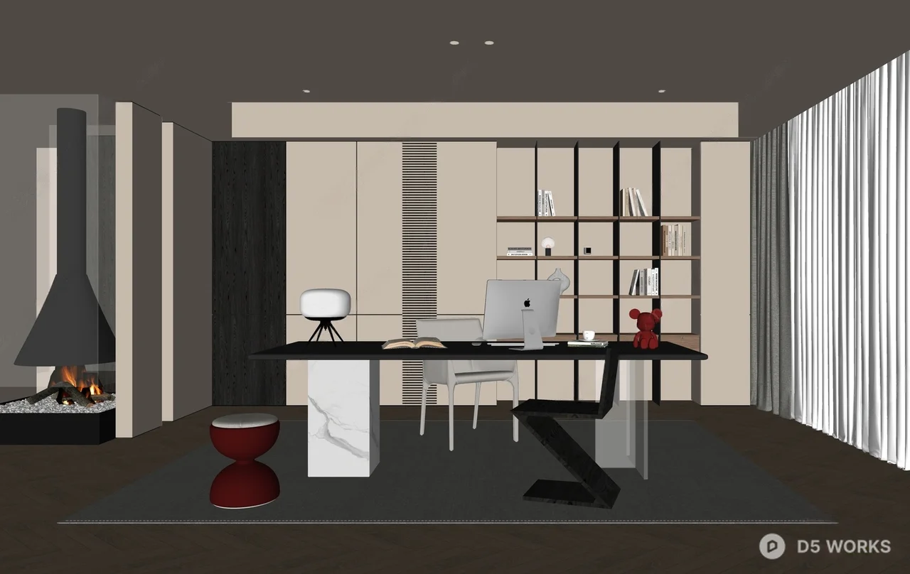 Minimalist Home Study With Integrated Storage And Desk 3d model thumbnail 2