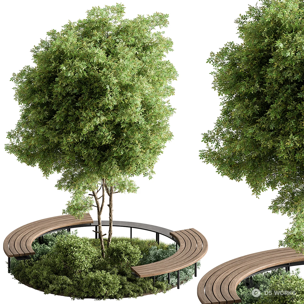 Curved Wooden Bench Around Tree Planter 3d model - Image 1