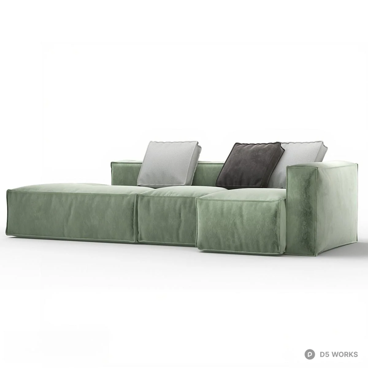 Olive Green Velvet Modular Sectional Sofa 3d model thumbnail 2
