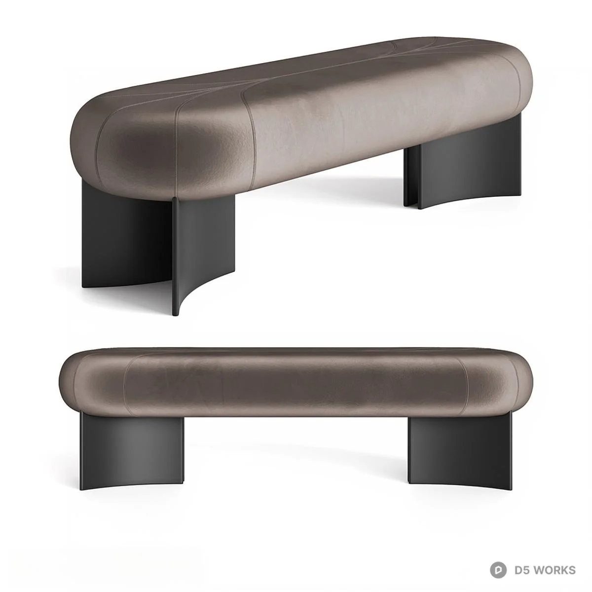 Olive Velvet Bench With Sculptural Legs 3d model thumbnail 6