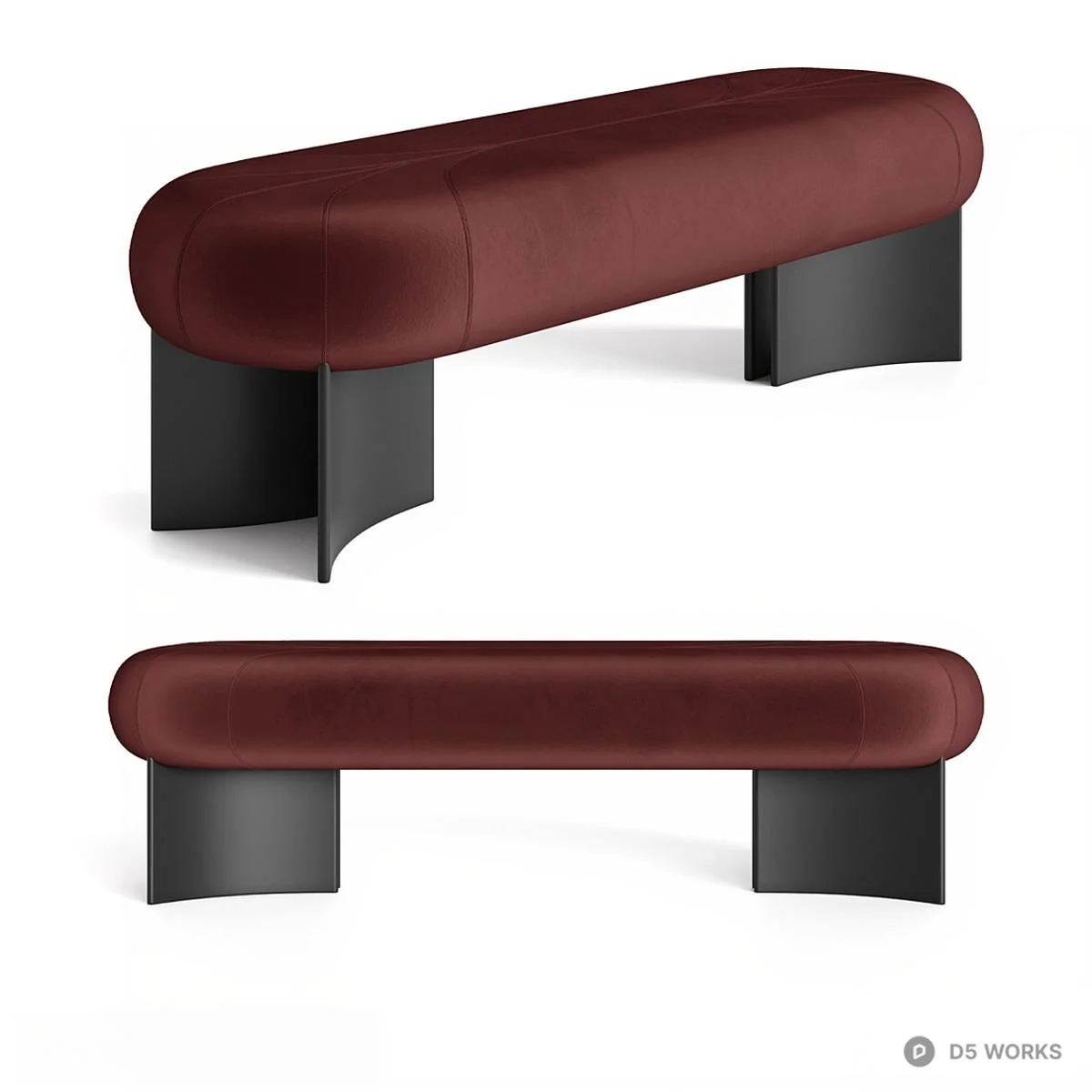Olive Velvet Bench With Sculptural Legs 3d model thumbnail 5