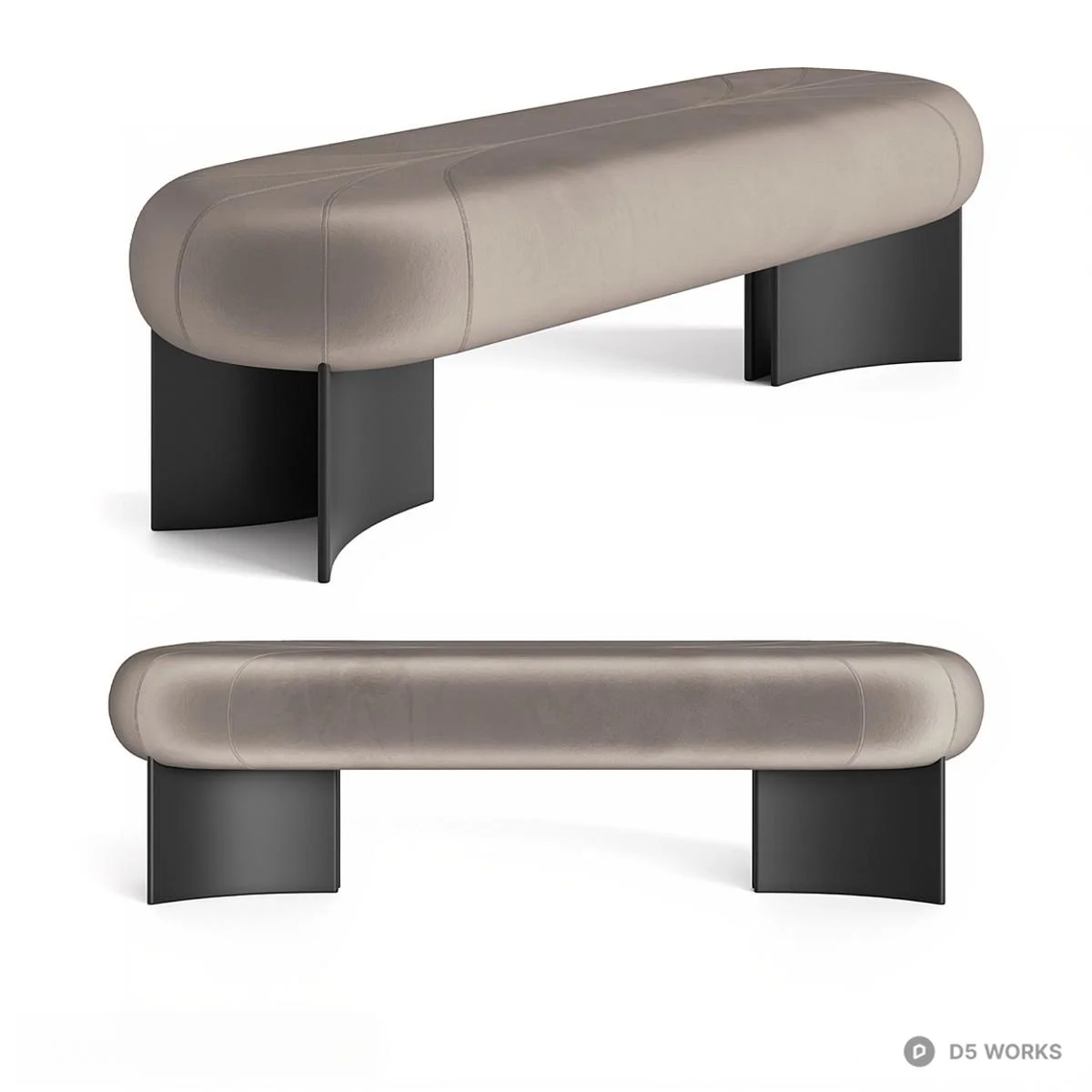 Olive Velvet Bench With Sculptural Legs 3d model thumbnail 3