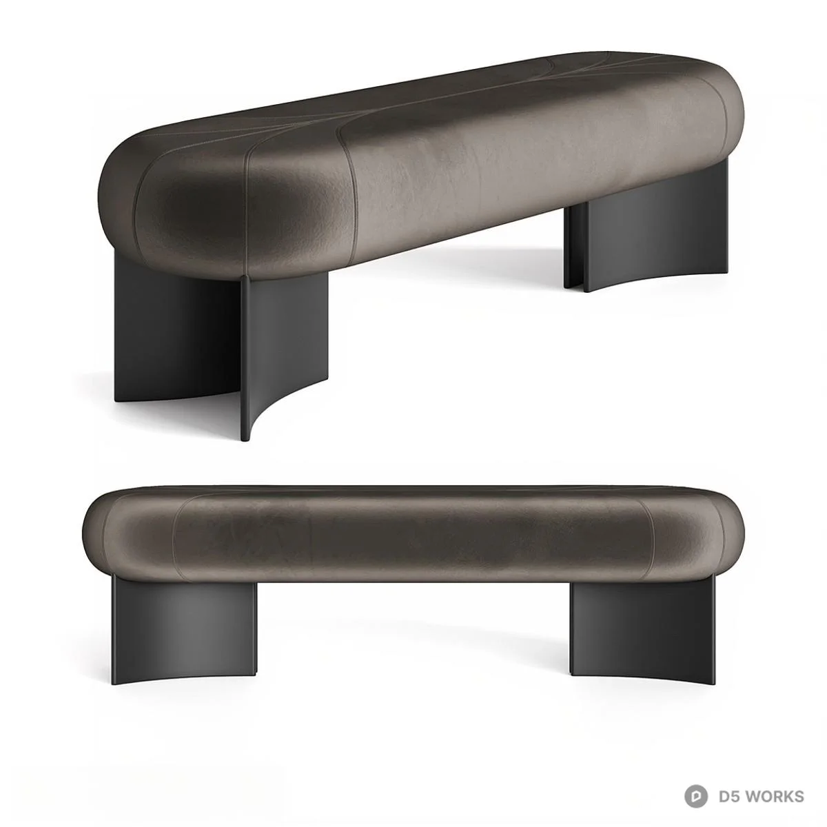 Olive Velvet Bench With Sculptural Legs 3d model thumbnail 4
