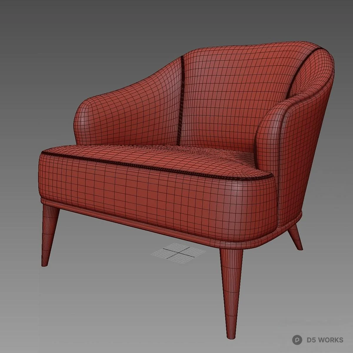 Velvet Armchair With Tapered Legs 3d model thumbnail 2