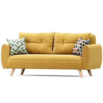 Mid-Century Modern Yellow Fabric Three-Seater Sofa 3d model