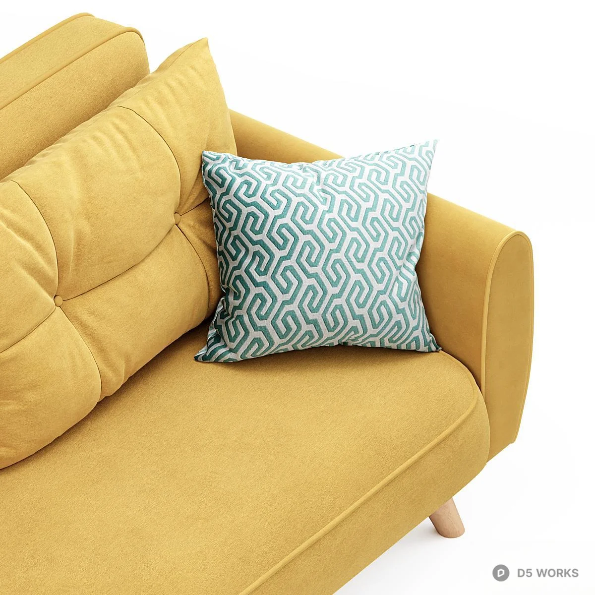 Mid-Century Modern Yellow Fabric Three-Seater Sofa 3d model thumbnail 3