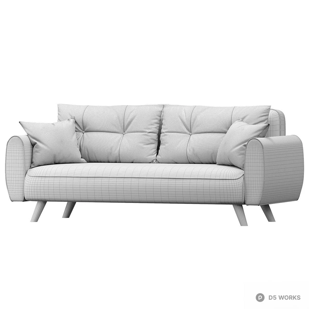 Mid-Century Modern Yellow Fabric Three-Seater Sofa 3d model thumbnail 4