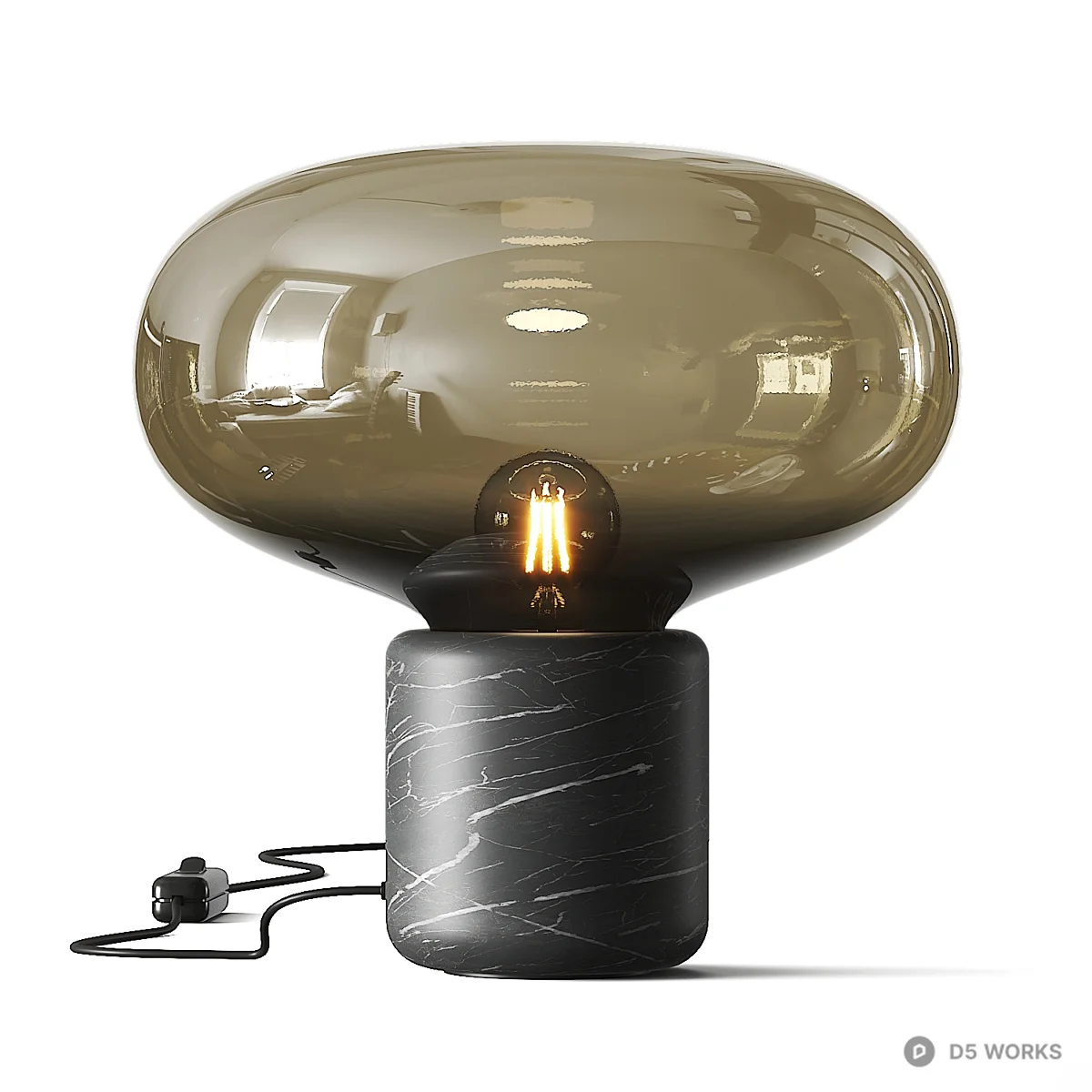 Smoked Glass Dome Table Lamp With Marble Base 3d model thumbnail 2