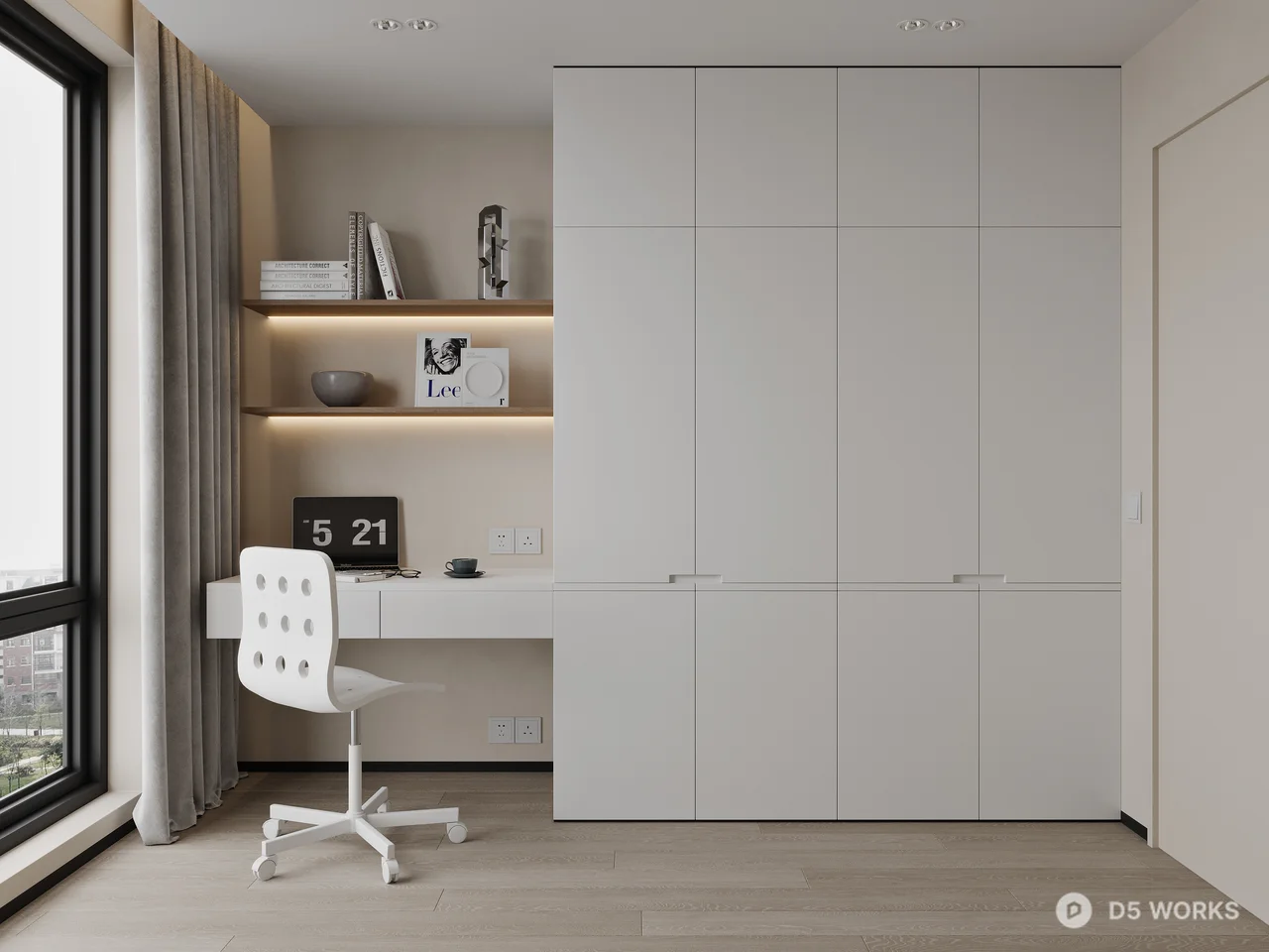 Minimalist Bedroom with Daybed and Floating Shelves 3d model thumbnail 2