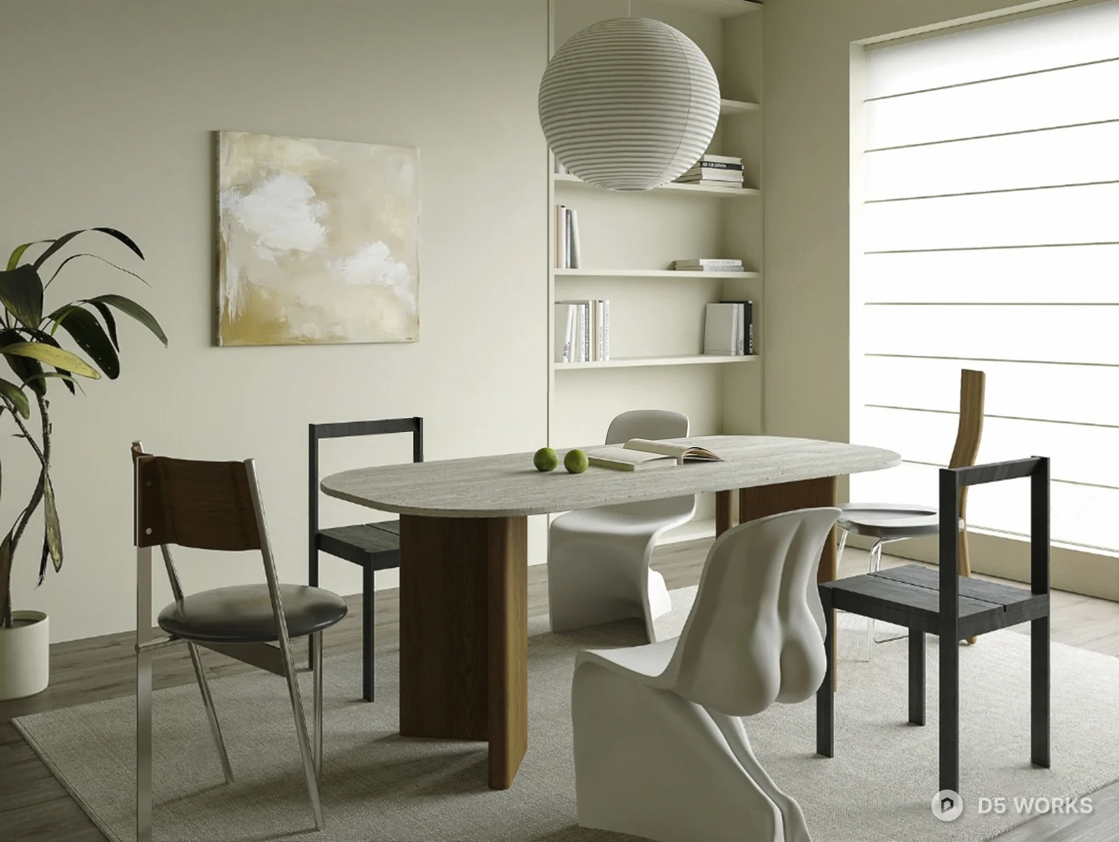 Minimalist Dining Room With Marble Table And Modern Chairs 3D Model .skp