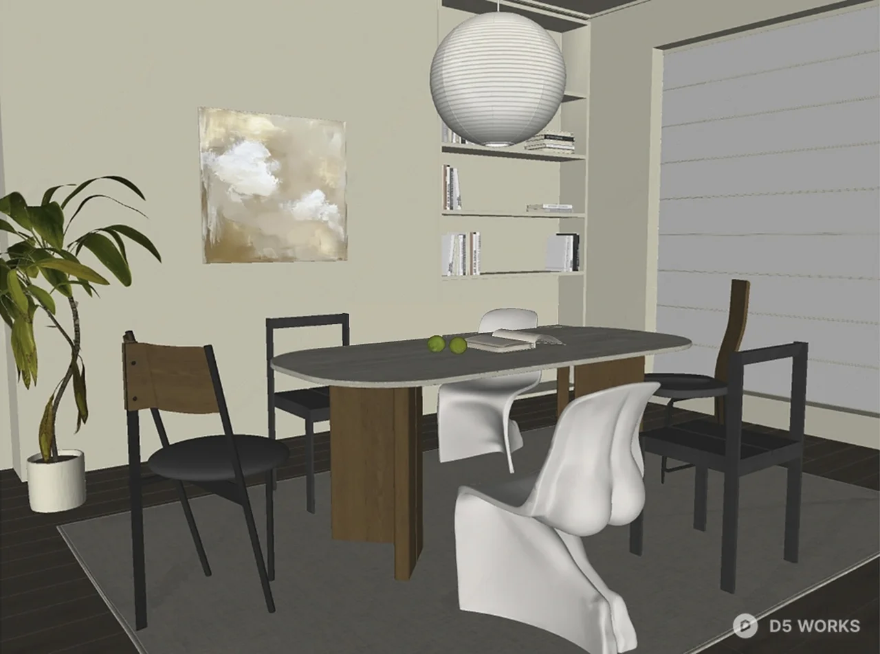 Minimalist Dining Room With Marble Table And Modern Chairs 3d model thumbnail 2
