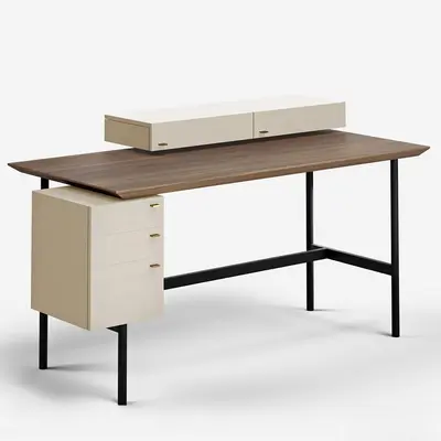 Minimalist Wood And Metal Study Desk With Storage 3d model
