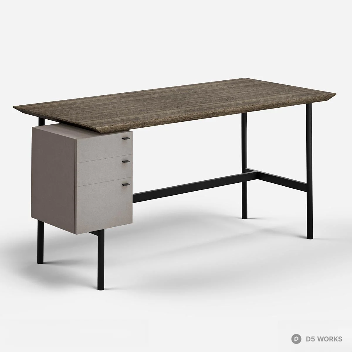 Minimalist Wood And Metal Study Desk With Storage 3d model thumbnail 4