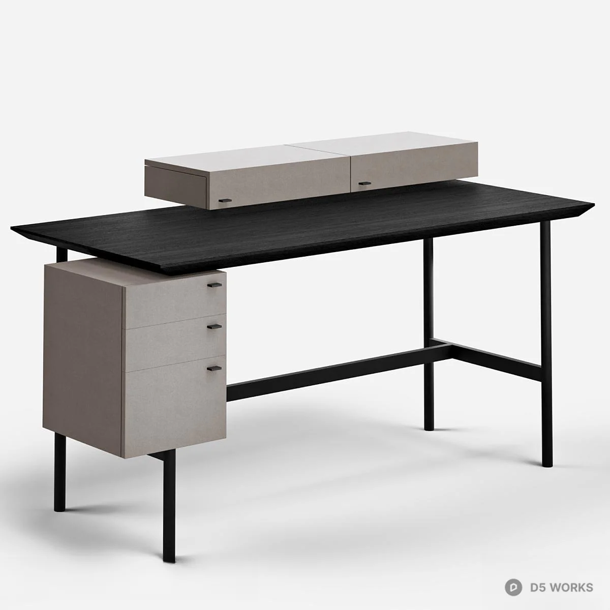 Minimalist Wood And Metal Study Desk With Storage 3d model thumbnail 2