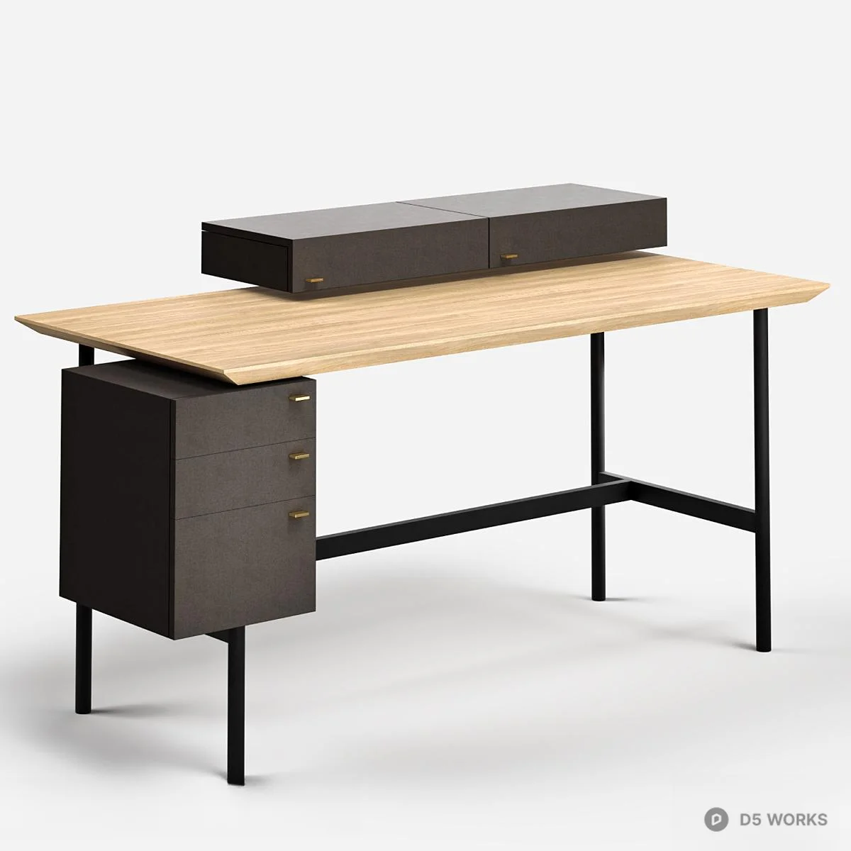 Minimalist Wood And Metal Study Desk With Storage 3d model thumbnail 3