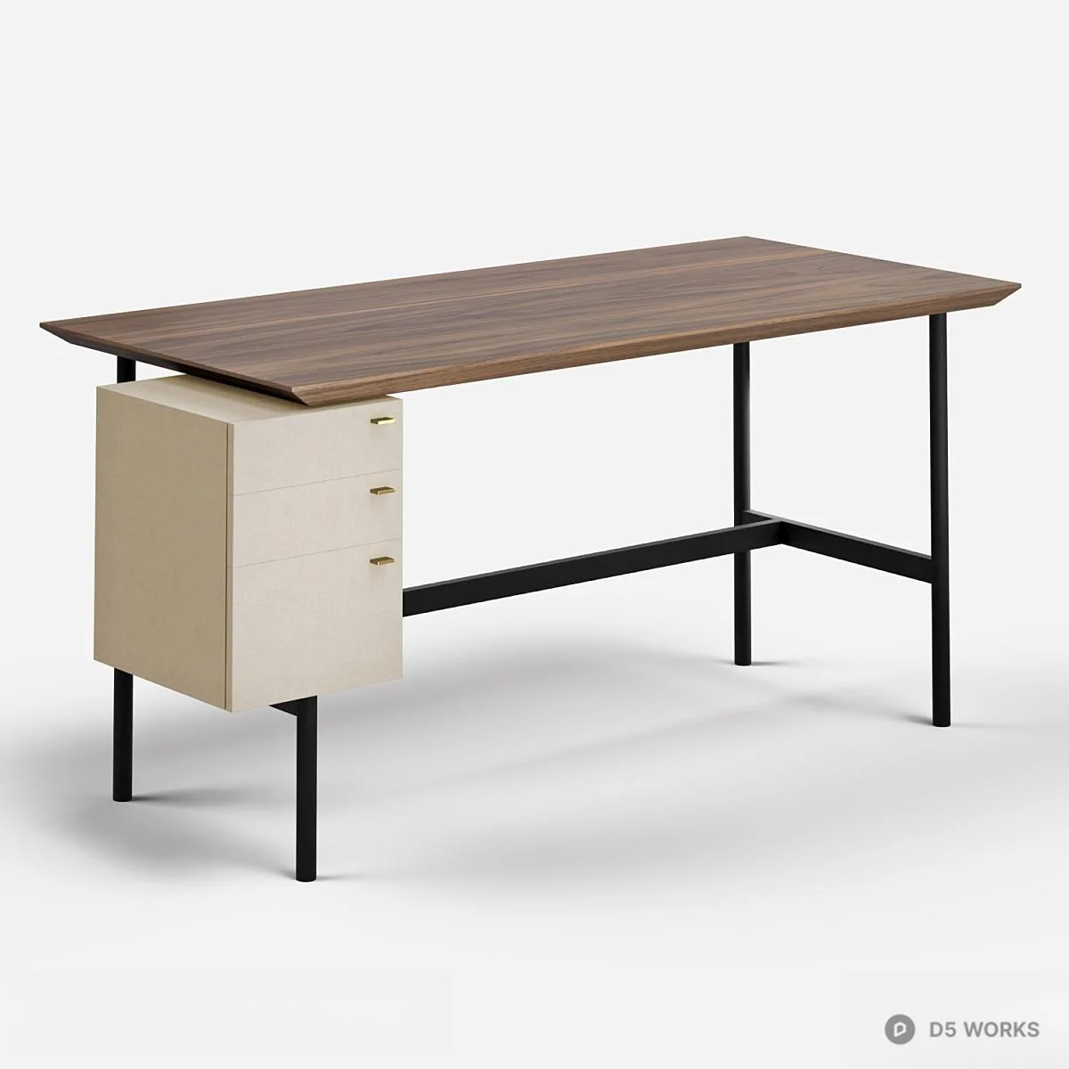 Minimalist Wood And Metal Study Desk With Storage 3d model thumbnail 5
