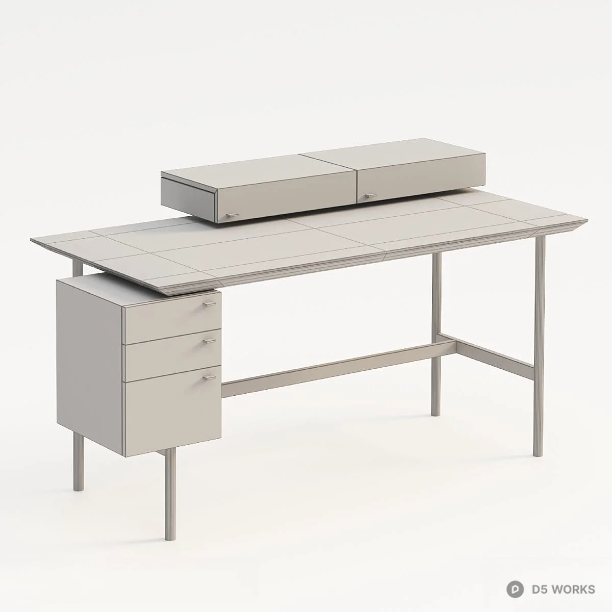Minimalist Wood And Metal Study Desk With Storage 3d model thumbnail 6