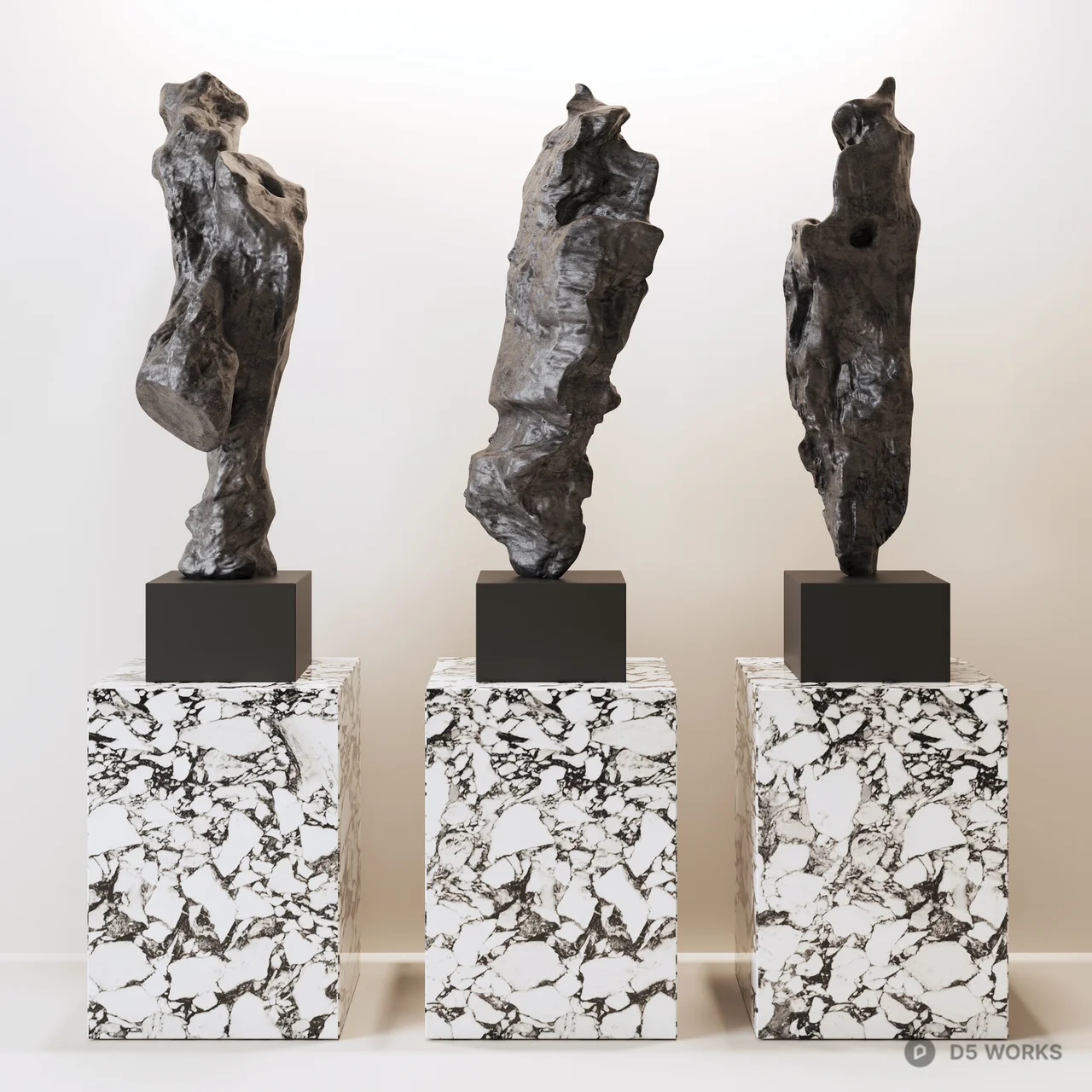 Abstract Stone Sculpture Set On Marble Pedestal 3d model - Image 1