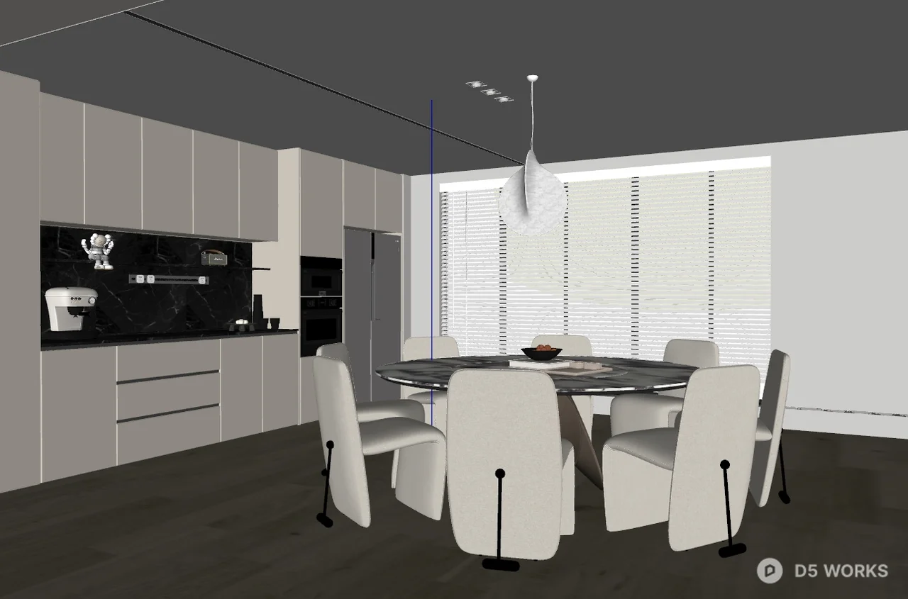 Minimalist Villa Dining Room with Pendant Light 3d model thumbnail 2