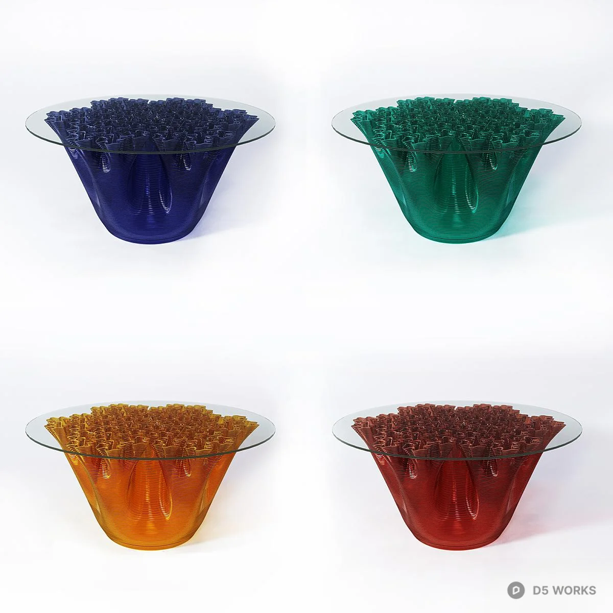Red Textured Base Glass Top Coffee Table 3d model thumbnail 2