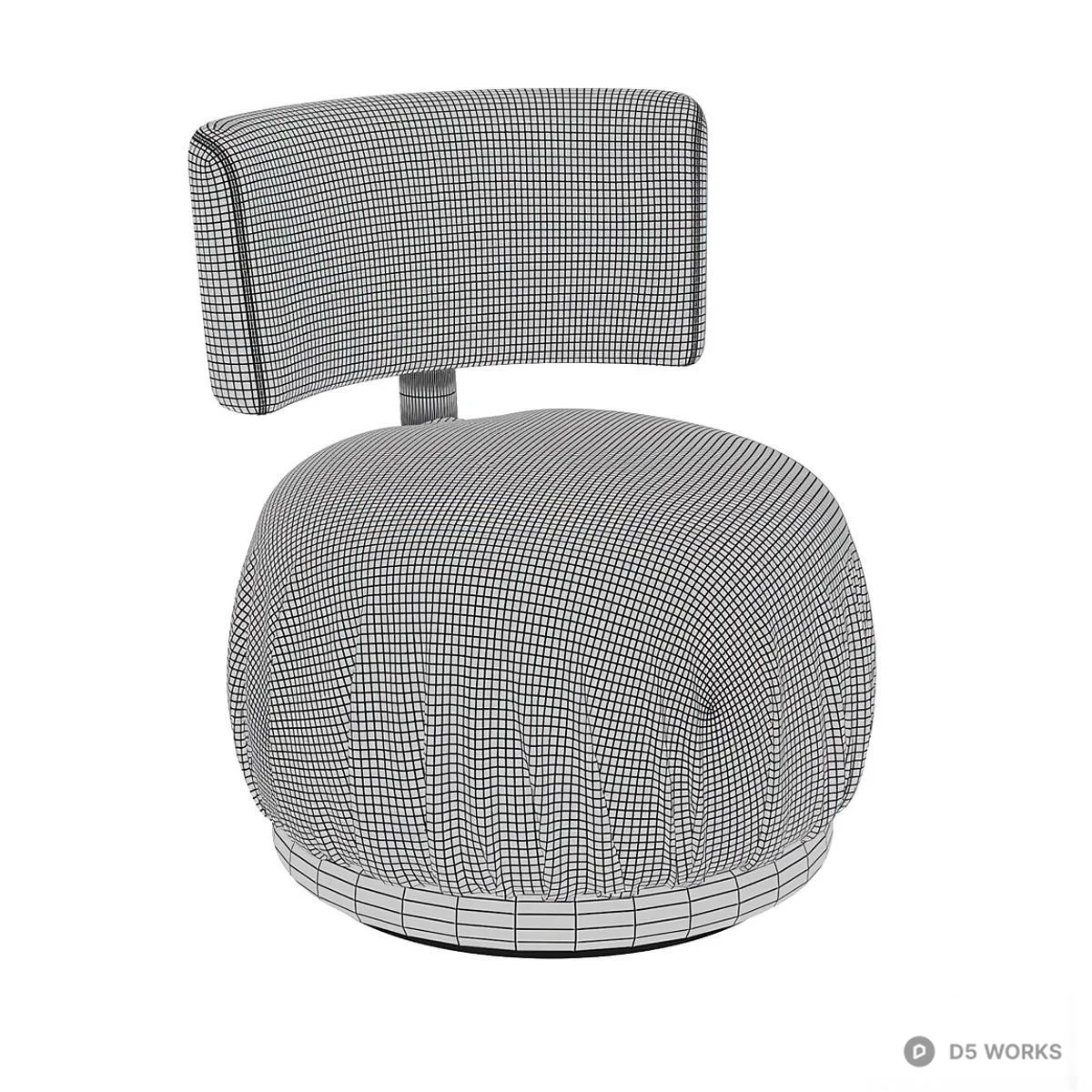 Upholstered Swivel Chair With Pleated Skirt 3d model thumbnail 4