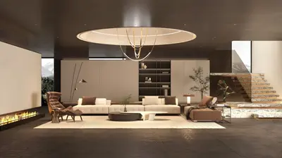 Modern Luxury Living Room With Circular Chandelier 3d model