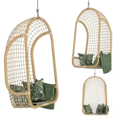 Rattan Mesh Hanging Chair With Cushion 3d model