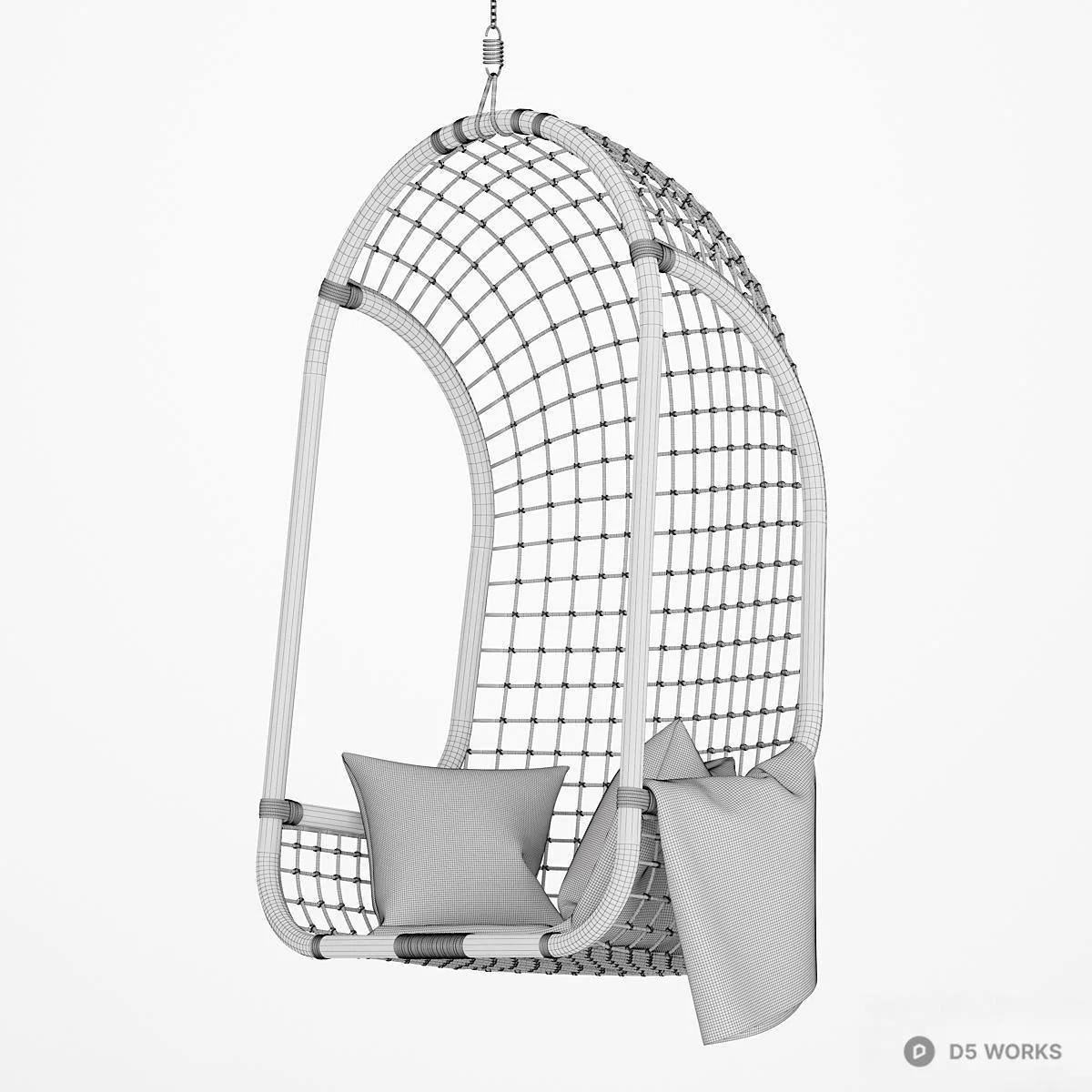 Rattan Mesh Hanging Chair With Cushion 3d model thumbnail 3