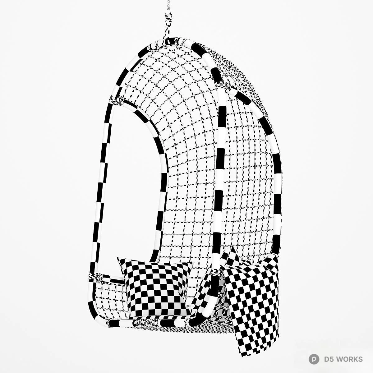 Rattan Mesh Hanging Chair With Cushion 3d model thumbnail 2