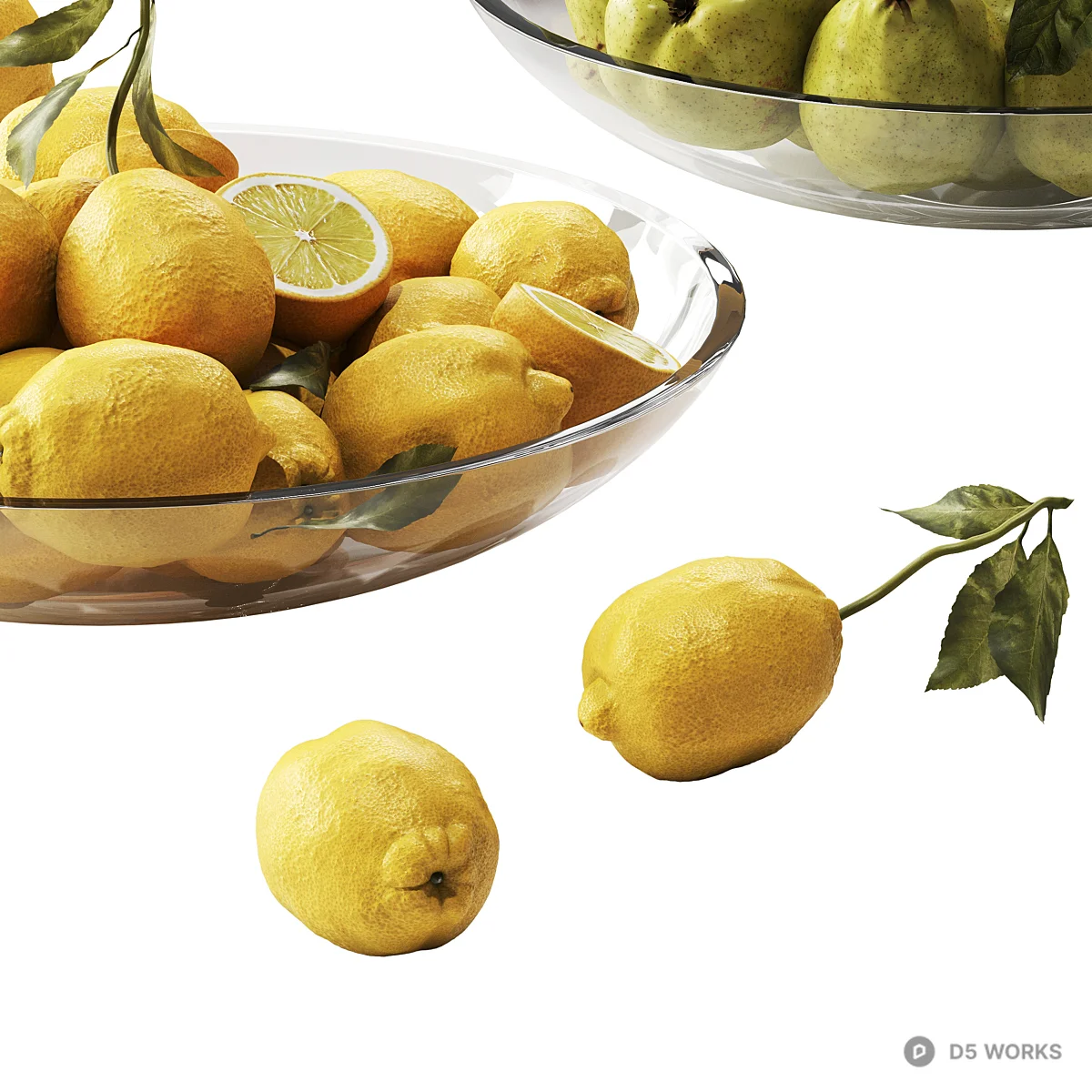 Lemon Fruit With Leaves 3d model - Image 1