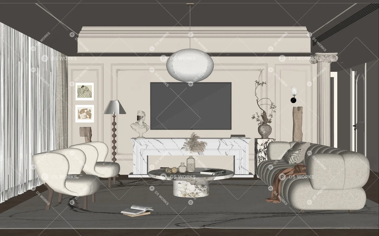 French Home Living Room 3d model thumbnail 2